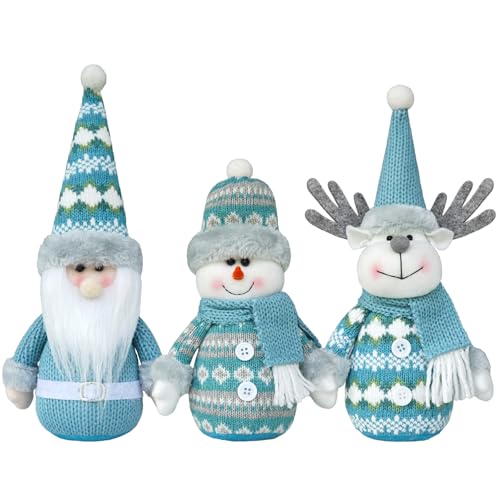 CRCZK Conjunto de pelúcia azul para decoração de Natal, pacote com 3, Papai Noel, boneco de neve e r