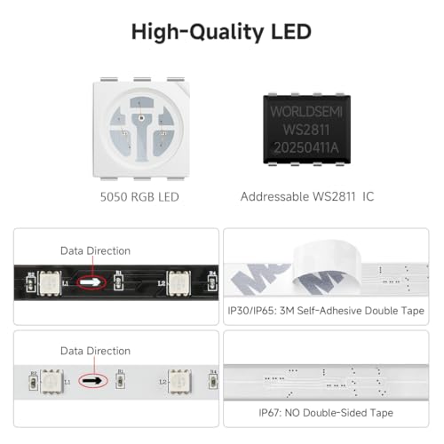 WS2811 IC=RGB IC Indirizzabile Dream Color Striscia LED 5M 60LED/m 20Pixel/m 300LED 100pixel Non Impermeabile Nero PCB Flessibile DC12V Effetto Inseguimento per la Decorazione Casa - Illuminazione - Immagine 2
