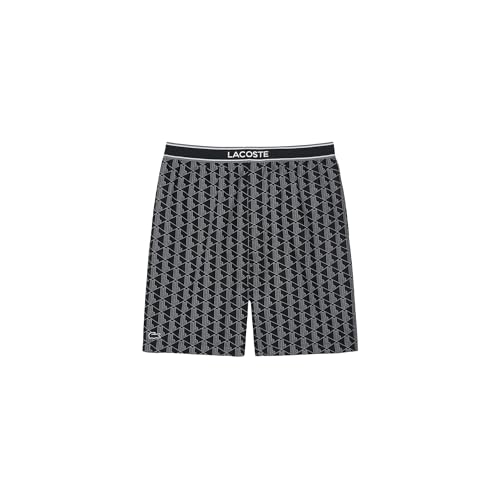 Lacoste Men's Monogram Print Poplin Pajama Shorts, (Amazon Exclusives), Black/Lead Grey, X-Large