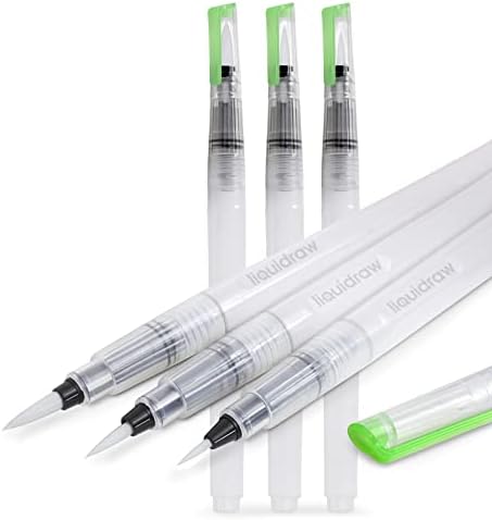 Liquidraw Watercolour Brush Pens Set of 3 Refillable Long Tank Ink and Water Brush Pens For Paints, Artists, Painting, Calligraphy & Lettering