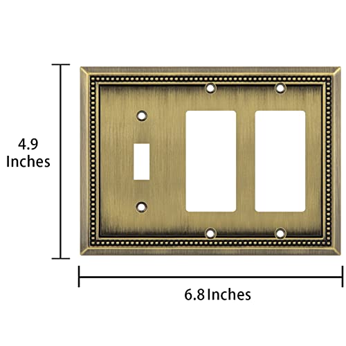 Image of Henne Bery Sunken Pearls Heavy Duty Decorative Wall Plate Switch Plate Outlet Cover (Single Toggle /Double Decorator, Antique Brass)