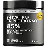 Toniiq 46,620 mg Olive Leaf Extract Complex – with 85% Oleanolic Acid, 50% Oleuropein & 20% Hydroxytyrosol - 50:1 Extract Ratio – 1000mg Extract Per Serving – Third-Party Tested – 120 Capsules