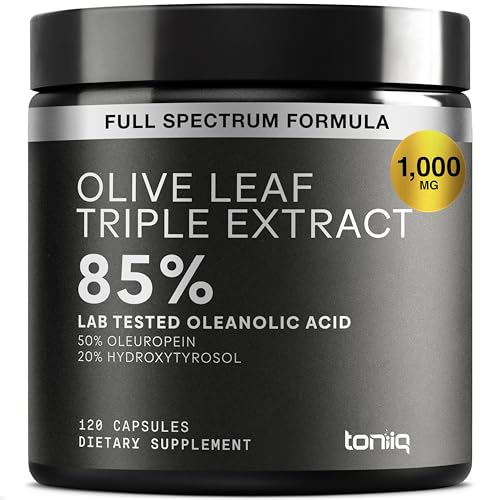 Toniiq Olive Leaf Extract Complex with 85% Oleanolic Acid 50% Oleuropein & 20% Hydroxytyrosol - 50:1 Extract Ratio Third-Party Tested 120 Capsules