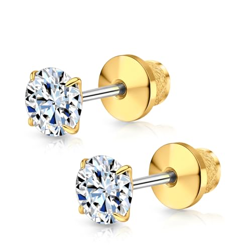 Limerencia Moissanite Stud Earrings F136 Titanium Screw Back Earrings D Color VVS1 Clarity Lab-created Moissanite Earrings (5mm-1 Carat 18K Gold)
