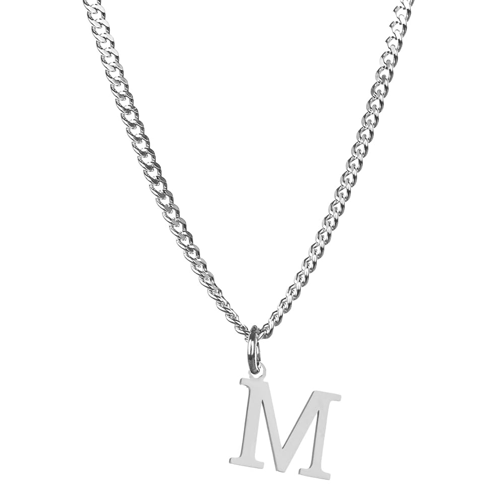 SAELACY Men’s Minimal Initial Necklace, Stainless Steel Gold Silver Tone 26 Letters Pendant Necklace for Men Women 3.5mm Cuban Chain Waterproof