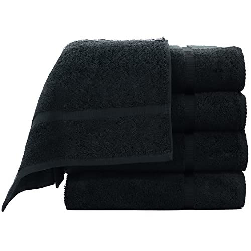Image of Bare Cotton Luxury Hotel&Spa Quality Collection Highly Absorbent,Quick Dry 100% Turkish Cotton 700 GSM,Eco Friendly Towel,for Bathroom Dobby Border Soft Towel Set 27X54 -Black,Bath Towels-Set of 4