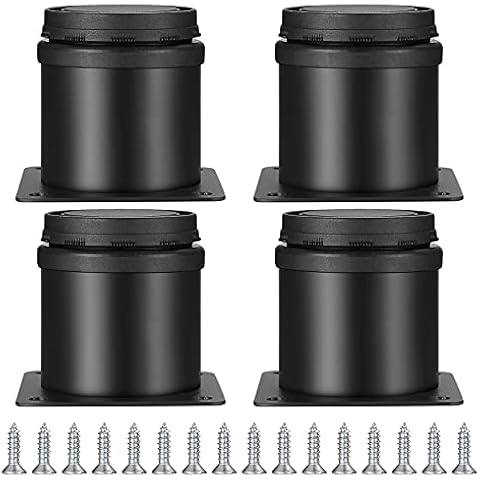 4 Pcs Black Adjustable Legs, 50 * 60mm Stainless Steel Furniture Cabinet Legs, Height Adjustable 0-15mm Coffee Tables Desks Nightstands Adjustable Feet, with 16 Pcs Stainless Steel Screws Cover