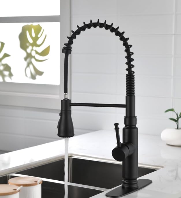 Robinet de cuisine avec douchette extractible anti-calcaire évier noir mat en inox