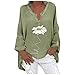 yuwo Camicia da donna in cotone e lino con stampa casual con scollo a V di grandi dimensioni, Verde, XXXXXL