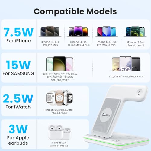 WAITIEE Foldable Wireless Charger for iPhone 17 16 15 14 13 12 11 X 8, 3 in 1 Charging Station for Apple Watch & for AirPods(White) by WAITIEE - Image 3