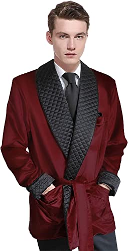 SOCOOL Men's Short Velvet Smoking Robe with Belt Wedding Party Jacket Elegant Dinner Coat