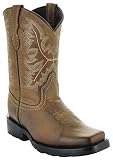 Soto Boots Broad Square Toe Kids Western Boots K3004 (2, Brown)