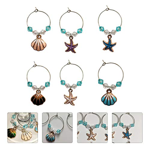 SOIMISS 6 Peças de Vidro de Vinho Náutico Com Encantos Anéis Concha de Praia Marcadores de Vidro de