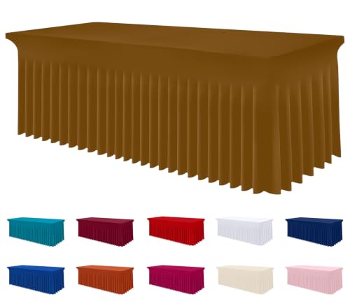 Image of Smiry Spandex Elastic Fitted Table Cloth Skirt for 6FT Rectangle Table | Stretch Washable Table Cloth, Banquet Table Cover for Wedding, Party, Indoor & Trade Shows, (Dark Brown, 72Lx30Wx30H)