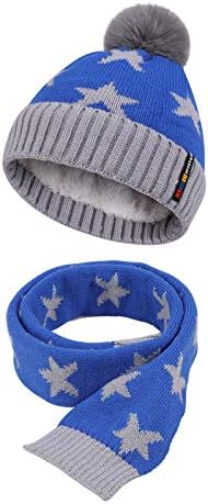 TAGVO Winter Kids Knit Beanie Hat Scarf Set, Elastic Warm Beanie Cap with Thick Fleece Lining & Warm Neck Warmer Set, Winter Thermal Soft Accessories for Kid Children Girls Boys, Aged 3-8