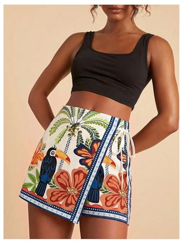 Image of SweatyRocks Women's Boho Mini Skirts Floral Shorts Tie Side Wrap Skorts