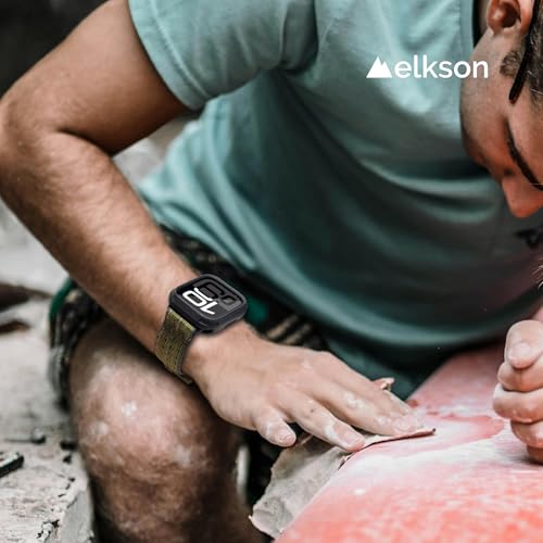 elkson アップルウォッチ カバー Apple Watch 46mm 用, 頑丈なバンパー ケース Apple Watch SE iWatch Series 11 10用 スポーツミリタリー保護ケース プロテクター 落下防止 耐衝撃 (Black, 46mm)