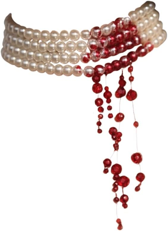 Gargantilla de vampiro hecha a mano, collar de perlas de imitación de sangre que gotea, disfraz de fiesta de Halloween