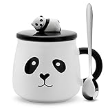 Teagas Cute Black & White 3D Panda Ceramic Coffee Mug with Stainless Steel Spoon,Gift for Panda Lovers