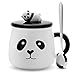 Teagas Cute Black & White 3D Ceramic Panda Coffee Mug with Stainless Steel Spoon, Gift for Friend Teacher Wife
