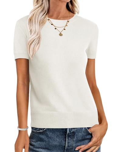 ANRABESS Womens Short Sleeve Sweaters Wool Blend Crew...