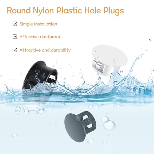Image of 290PCS 7 Sizes Plastic Plugs for Round Holes - Nylon White Cover Snap Locking, 1 inch 3 /4 inch 1 /2 inch 3 /8 inch 5 /16 inch 1 /4 inch 1 /5 inch - Used for Plastic Furniture, Cabinet DD015-w