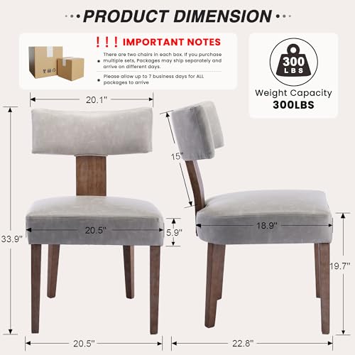 Image of HNY Mid Century Modern Dining Chairs Set of 4, Farmhouse PU Leather Upholstered Accent Chair Curved Backrest Kitchen Chairs, with Hardwood Frame, Grey