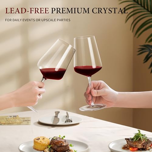 CnSneg Wine Glasses Set of 4, Hand Blown Wine Glass 18 OZ, Crystal White/Red Wine Glasses, Unique Wedding Gift — view 4