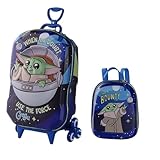 KIT MOCHILA DE RODAS + MOCHILA DE COSTAS STAR WARS GROGU AZUL