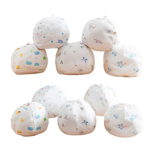 Pack of 10 Soft Cotton Newborn Baby Caps with Assorted Cartoon Pattern Soft Stretchy Design for Infant Daily Wear3