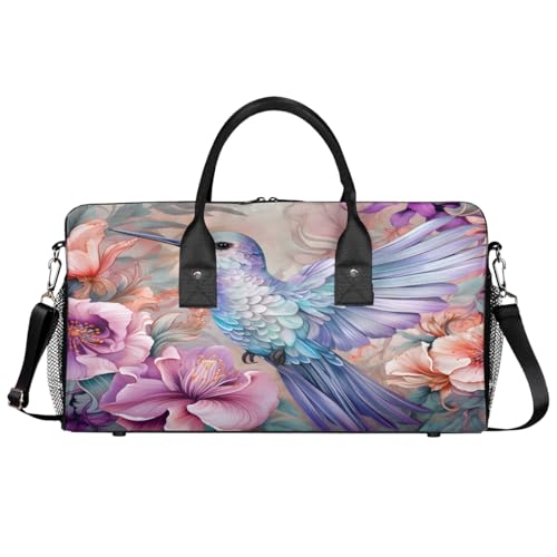 Hummingbird Flowers Travel Duffle Bag for Women Men Foldable Waterproof Weekender Bag Carry on Tote for Overnight Sports Gym Vintage Rustic Farmhouse