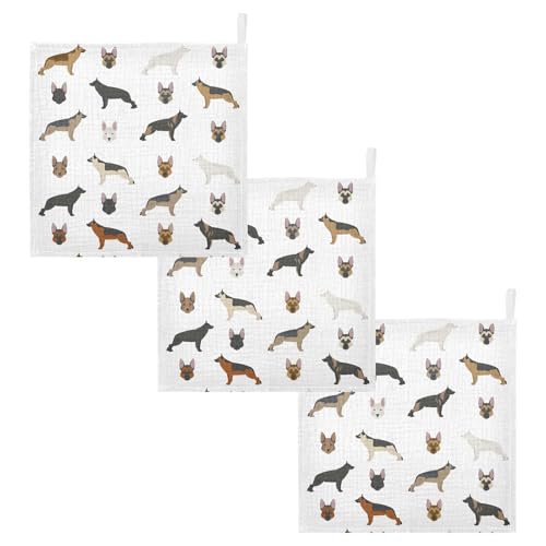 Image of vvfelixl Cute German Shepherd Dog Baby Burp Cloths Baby Muslin Washcloths for Boys Girls Cotton Baby Face Towel for Newborn Infants Soft and Absorbent 11.8 X 11.8 in, 5 Pack