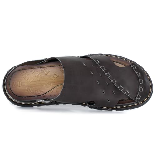 Sandals For Men Indoor and Outdoor Beach Casual Closed Toe Water Sandals Leather Slip On Two uses Waterproof Athletic Handmade Slippers Soft4