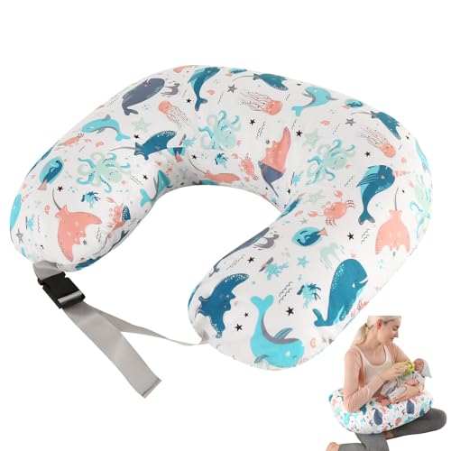 Nursing Pillow for Breastfeeding, Ergonomic Support Pillow Breast Feeding Pillows for Mom, Plus Size Original Breastfeeding Pillows with Adjustable Waist Strap & Removable Cotton Cover (Large, Ocean)