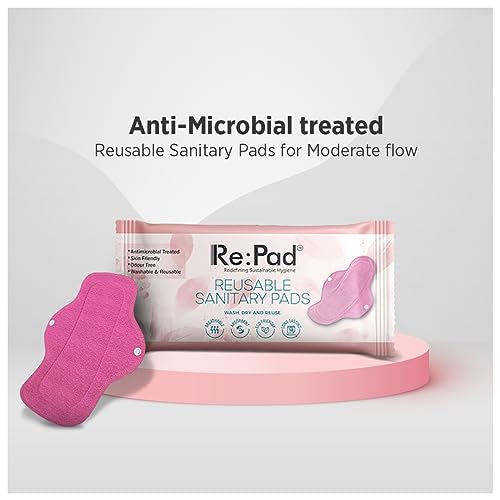 Image of Re:Pad Reusable Sanitary Pads For Women,Kit For 1+3 Pads|(1 Moderate Flow (Pink)+3 Heavy Flow (Blue)+1 Leak Proof Sanitary Pad Pouch)|Lasts Up To 1 .5 Years|Highly Absorbent&Skin Friendly For Women