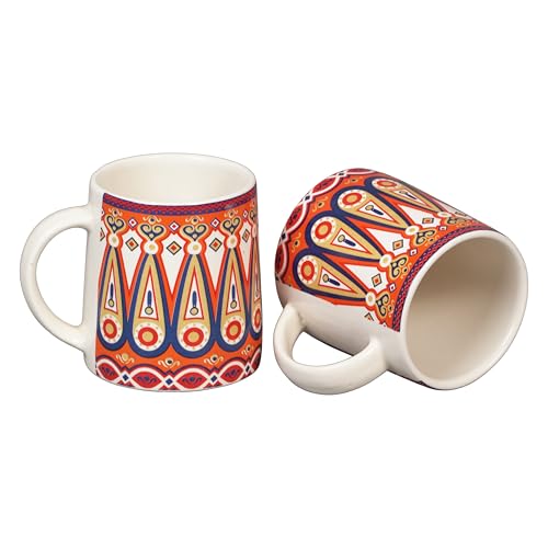 Image of miah decor Ceramic Tea Coffee Cups Set Matte Printed Small Chai Mug Drinkware Microwave Safe for Home & Restaurant-300 ml (MD-749)