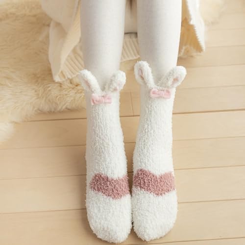 Image of Violet Mist Women Funny Fuzzy Bunny Socks Cute Rabbit Fluffy Non-slip Grip Socks Warm Slipper Sock Easter Gifts Girls
