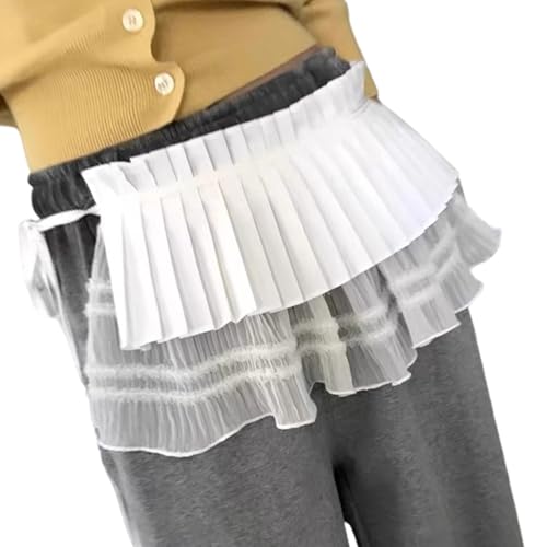 Falda de encaje de doble capa blanca con volantes y ribete de elastano para mujer en talla única