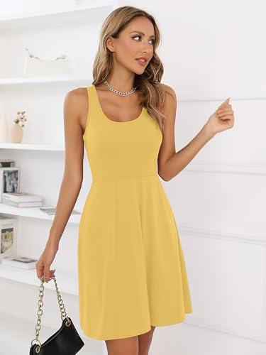 Image of Missufe Women's Sleeveless Racerback Flared Casual Plain Tank Dress