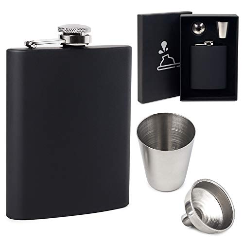 FunkyDrops 7oz Leakproof Whiskey Flask Set for Liquor for Men and Women –