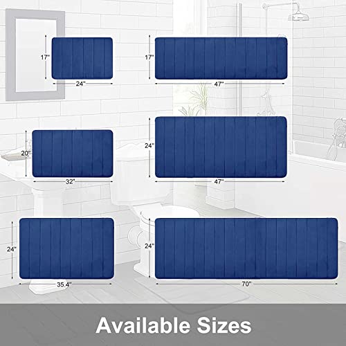 Image of Memory Foam Soft Bath Mats - Non Slip Absorbent Bathroom Rugs Rubber Back Runner Mat for Kitchen Bathroom Floors 16 inchx47 inch, Navy Blue