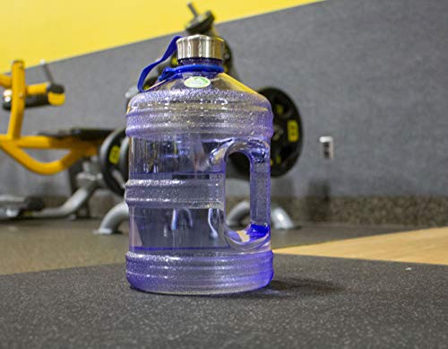 Image of New Wave Enviro Iconic 1 Gallon Round BPA Free Water Bottle with Stainless Steel Cap and Integrated Handle, Ideal for Gym and Outdoor Life, Blue
