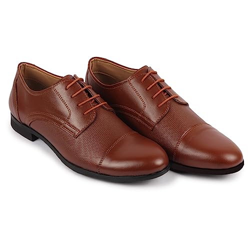 Image of FAUSTO Men's Formal Office Textured Cap Toe Genuine Leather Lace Up Shoes