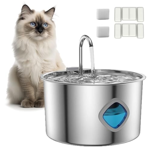 Cat Vitalis Fuente De Agua para Gatos, Fuente De Agua Gatos, 3.2L Acero Inoxidable, Automática Y Silenciosa De Gran (2PCS Filtro de algodón)