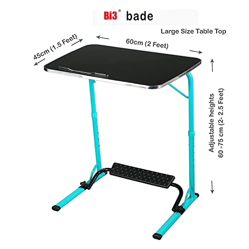 Image of Bade Large Size top Steel Wood 60 * 45 * 75 cm Multipurpose Laptop Table with footrest 5 Heights 3 Angles Adjustable, Study, Kids, Office and Dinning Table (Aqua Blue Color)