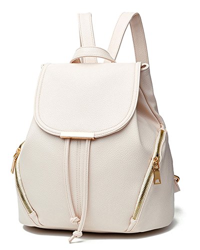 MISSMAO Femme Sac à Dos Vintage Sac à Dos en PU Cuir Cartable Scolaire Sac Porte pour fille collège Blanc