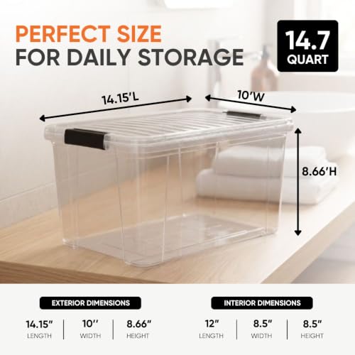 Image of Superio 14.7 Quart Clear Plastic Storage Boxes with Lids, Stackable Organizer Containers, BPA-Free Storage Bins for Home, Office, School & Dorm, 5 Pack