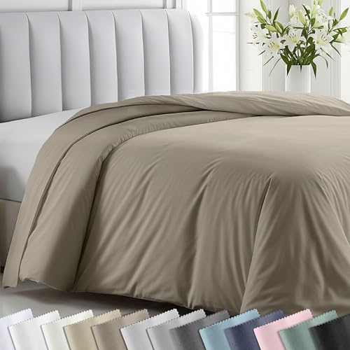 Image of California Design Den Duvet Cover King Size Only - 400 Thread Count, 100% Cotton Sateen, Soft King-Size Duvet Covers, Button Closures, Corner Ties, Durable Bedding - Taupe