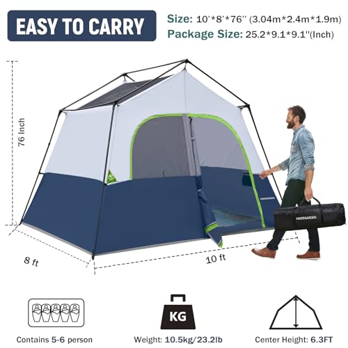 Image of HIKERGARDEN 6-8 Person Camping Tent - Portable Family Cabin Tent for Camp, Windproof Fabric Camp Tent Outdoor for Hiking, Backpacking, Traveling