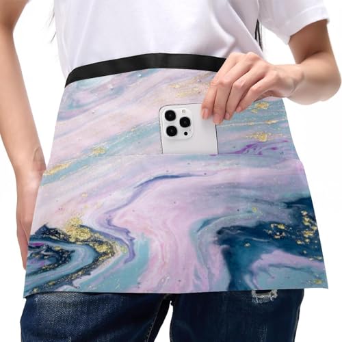 Tablier court de chef motif marbre abstrait multicolore avec 3 poches intégrées